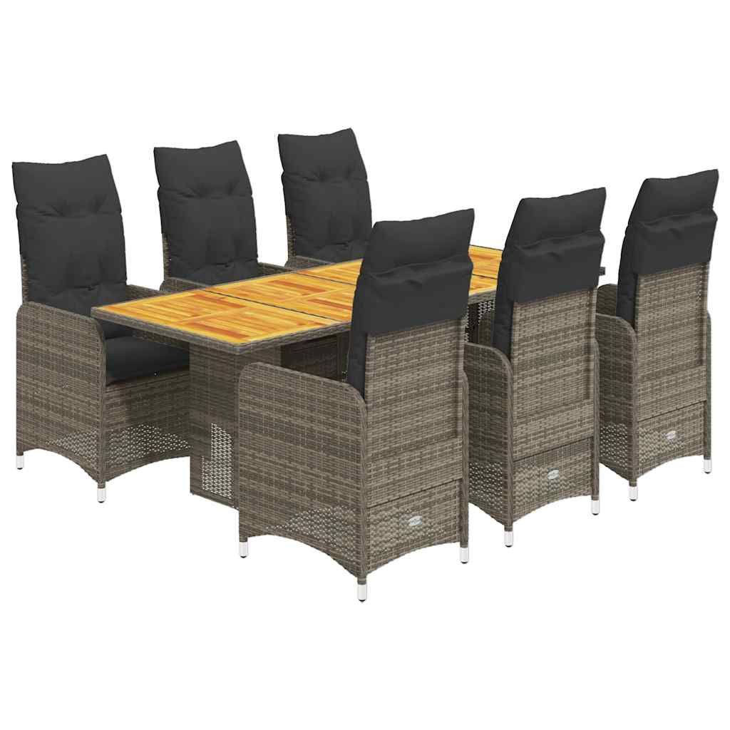 Bistro Set Grey PE Rattan, Steel Frame, Acacia Wood 6-Seater