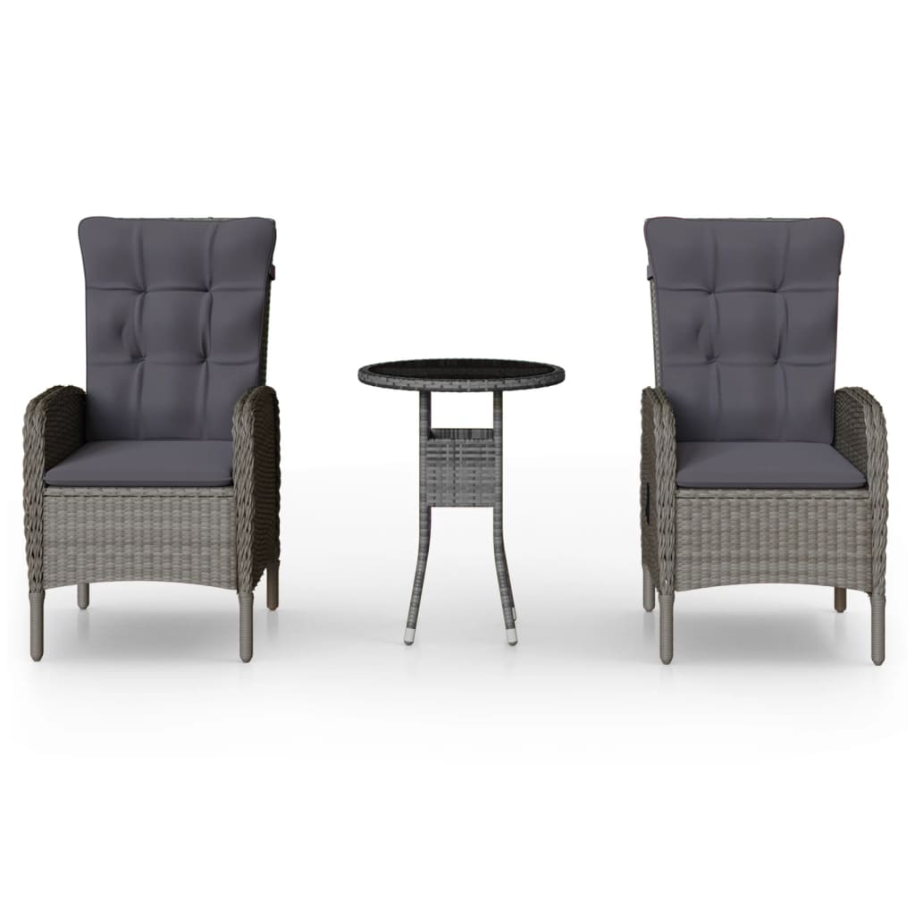 Bistro Set Grey Poly Rattan 3 Piece Set Height-Adjustable