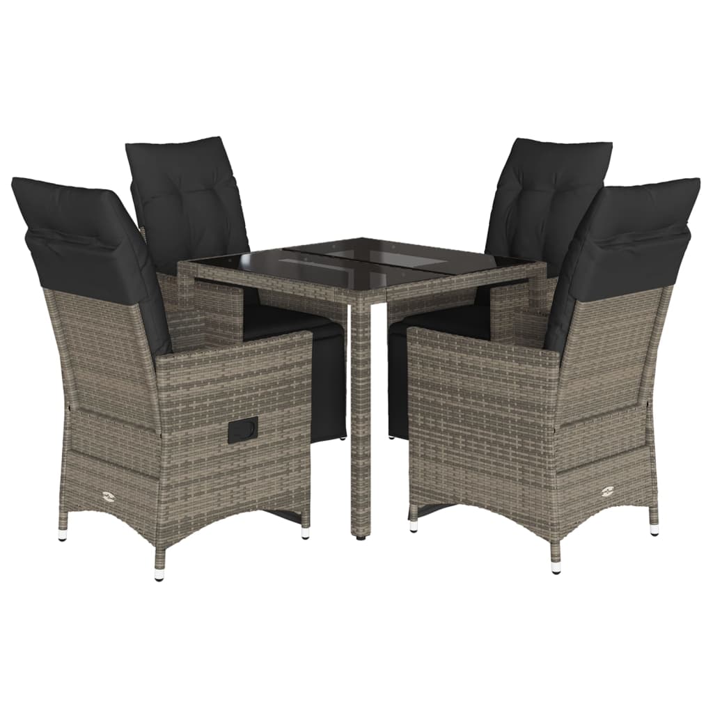 Bistro Set Grey Poly Rattan 4-seater Adjustable Footrests