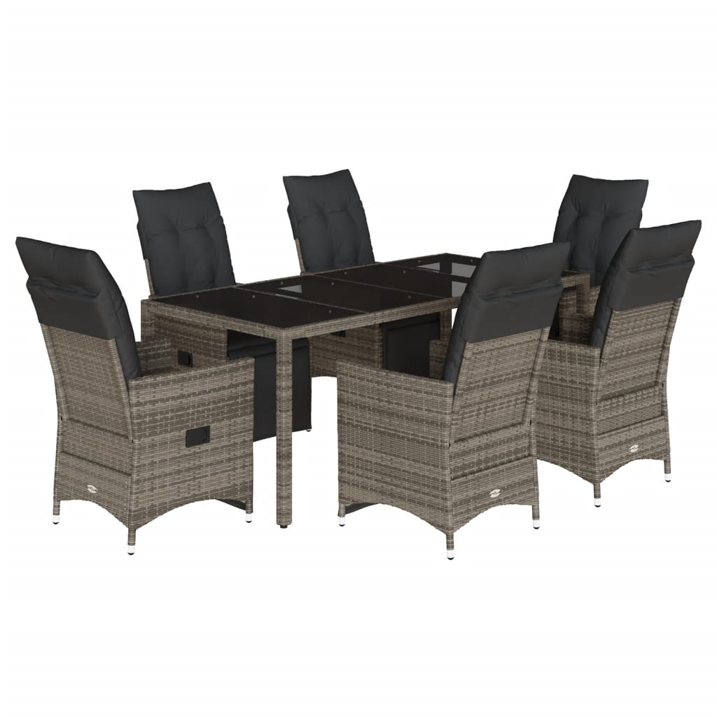 Bistro Set Grey Poly Rattan 6-seater Adjustable Armrests