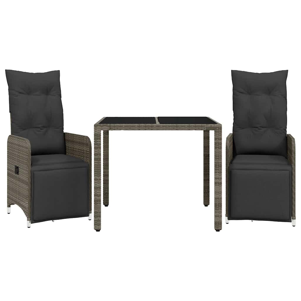 Bistro Set Grey Poly Rattan Medium Removable Covers Bistro Set
