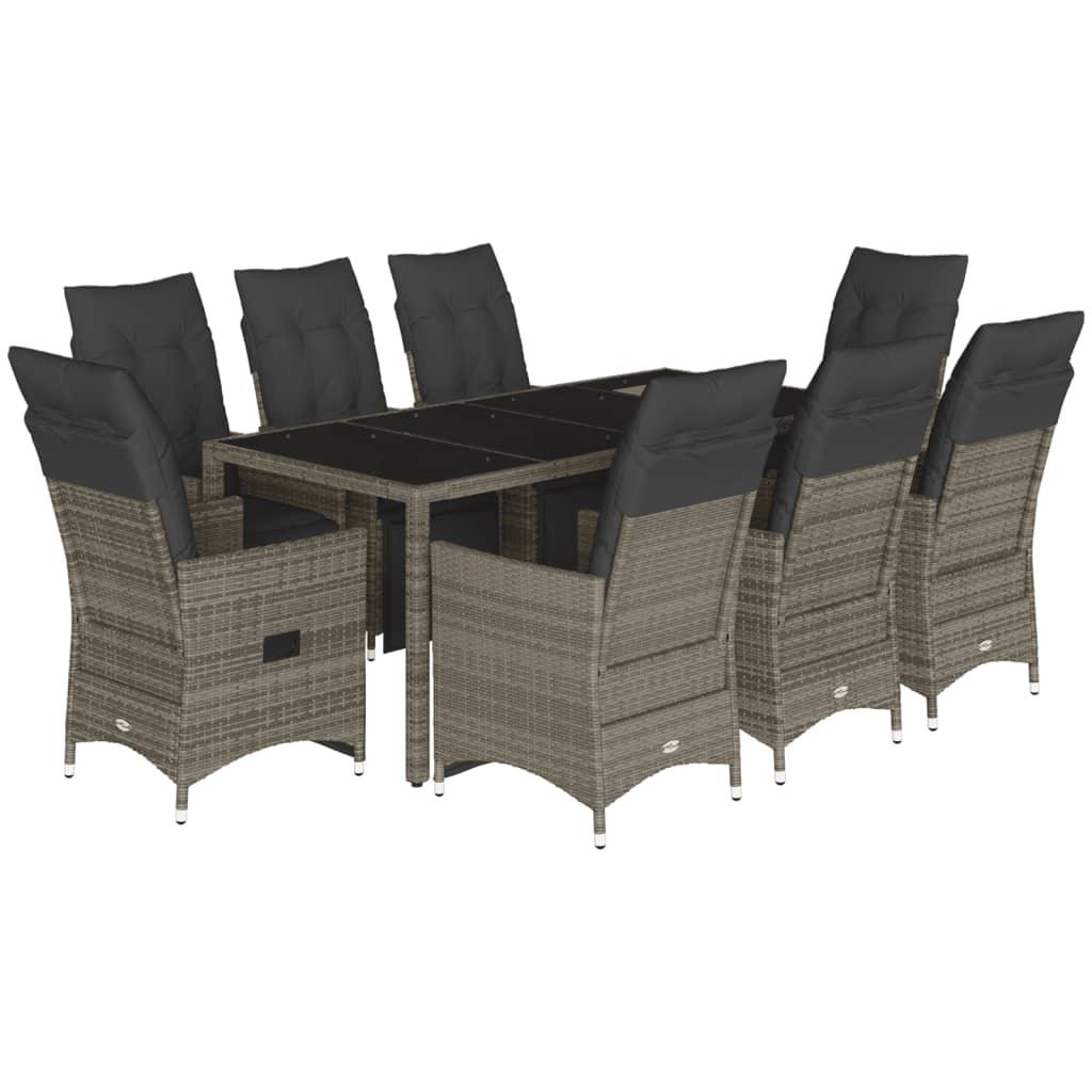 Bistro Set Grey Poly Rattan, Powder-Coated Steel, Tempered Glass