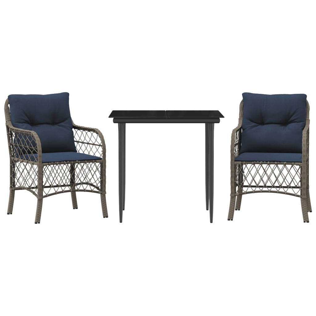 Bistro Set Grey Poly Rattan Standard Removable Covers