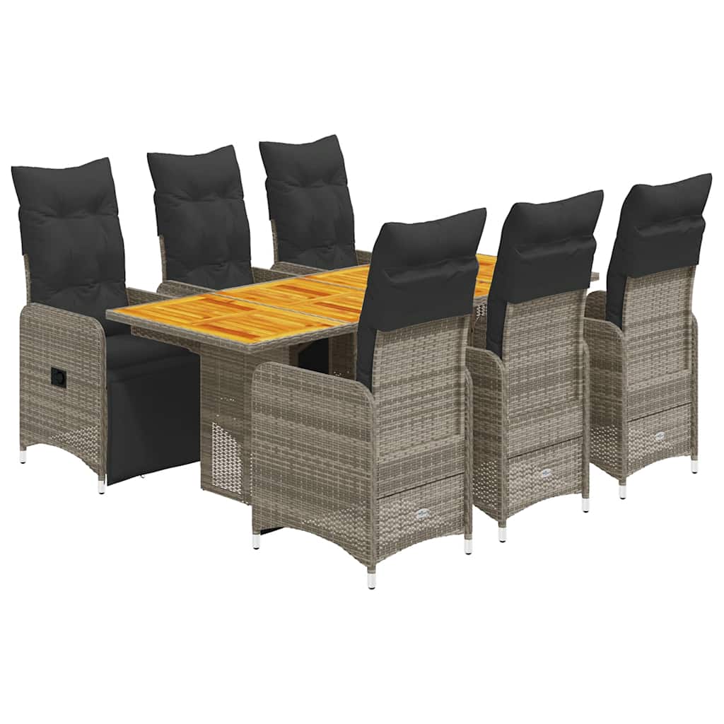Bistro Set Grey Poly Rattan, Steel, Acacia wood Large