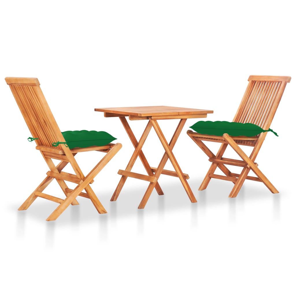 Bistro Set Set of 3 Green Teak wood 3 Piece Set Collapsible