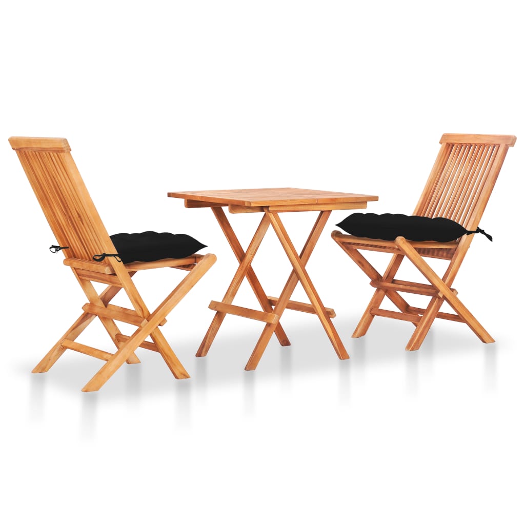 Bistro Set Set of 3 Natural Teak Solid Teak Wood and Polyester