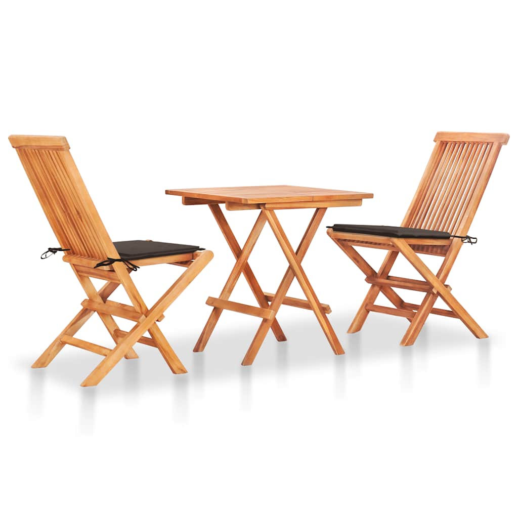 Bistro Set Set of 3 Taupe Fine sanded teak hardwood, 100% polyester