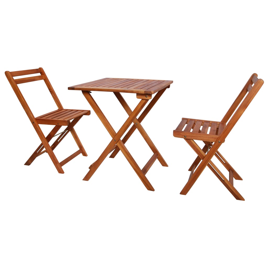 Bistro Set Warm Natural Brown Solid Acacia wood Small Foldable