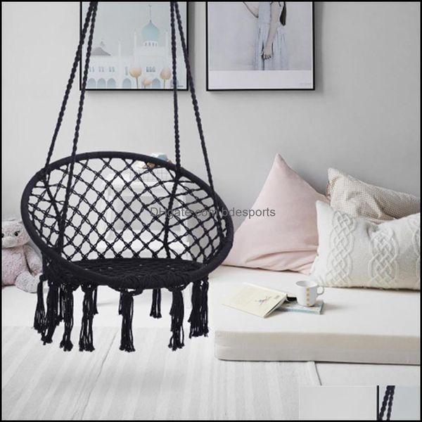 Black Swing Chair with 330 Lbs Capacity, Cotton Rope Hammock for Indoor and Outdoor Use