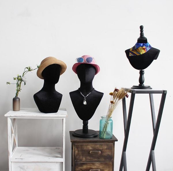Black velvet display props for commercial furniture and accessories like shirts, hats, necklaces, scarves, and glasses