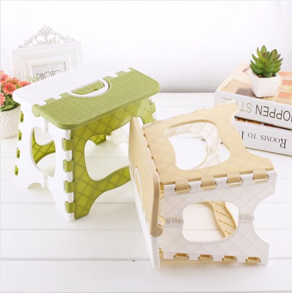 Blue and yellow folding stool, a sturdy and portable ottoman for kids or home dining use