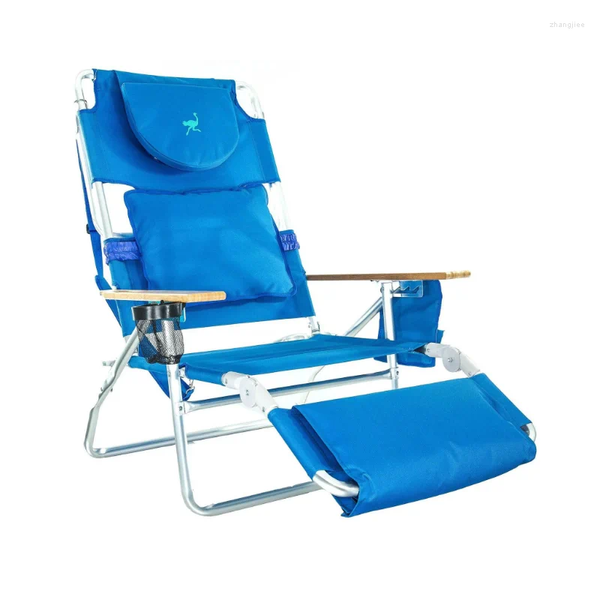 Blue folding aluminum beach chair for camping and outdoor relaxation