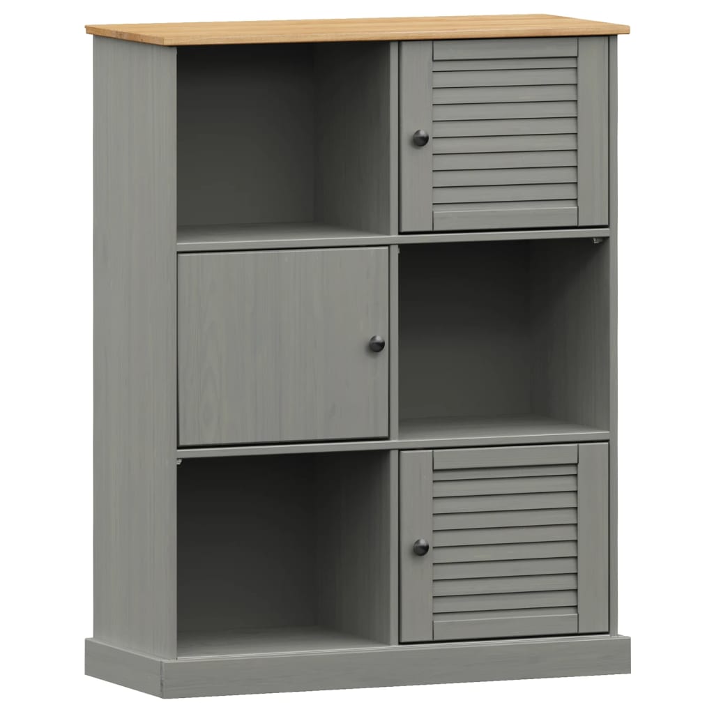 Bookcase Grey Solid pine wood, engineered wood, metal Tall