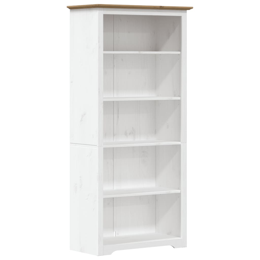 Bookcase White, Brown Solid Pine Wood, Engineered Wood