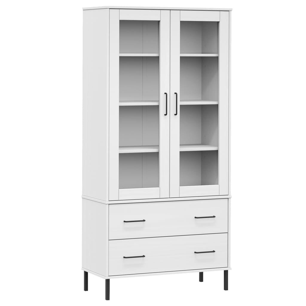 Bookcase White Solid pine wood, glass, metal Tall Bookcase