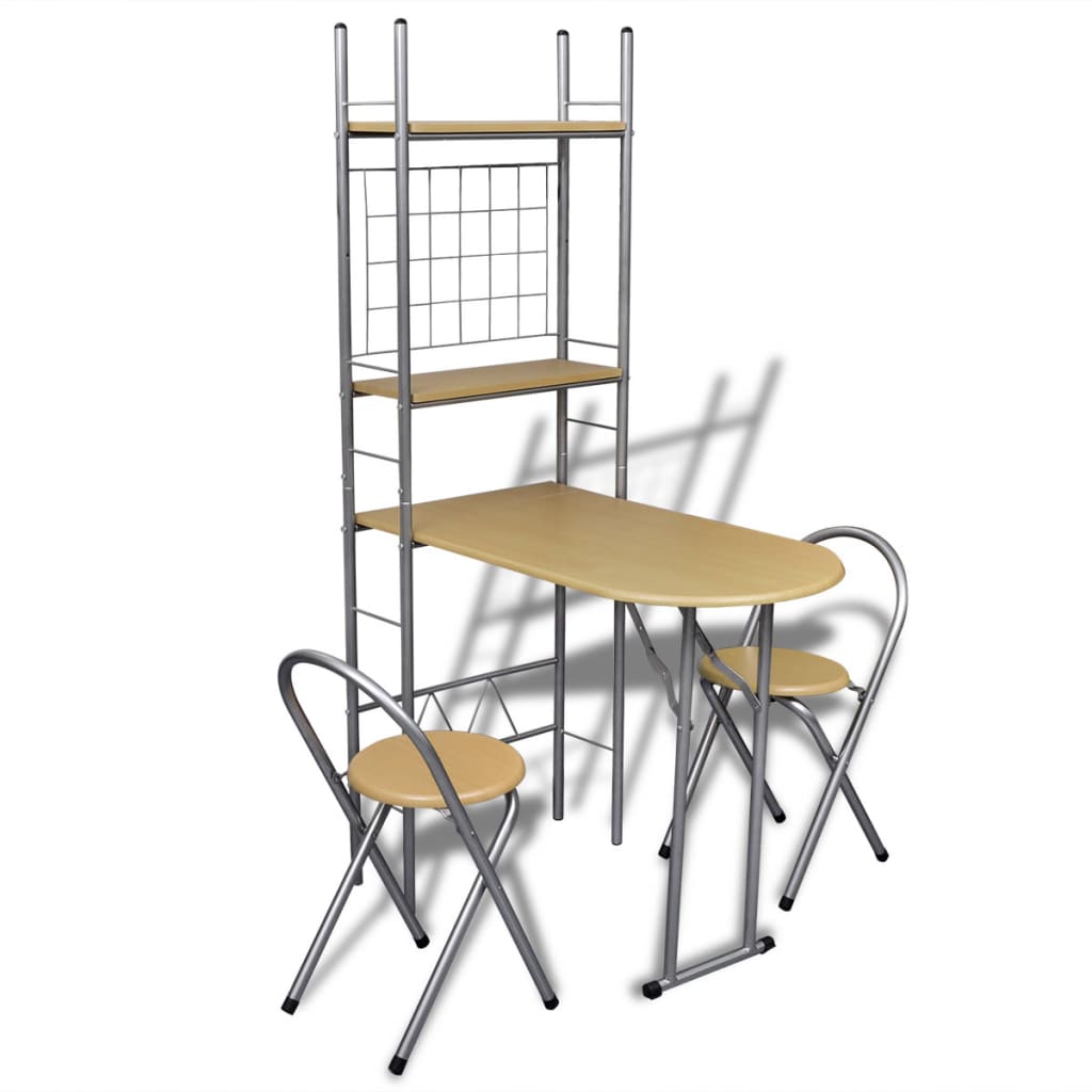 Breakfast Bar Set Beige, Silver Steel, MDF Compact Foldable