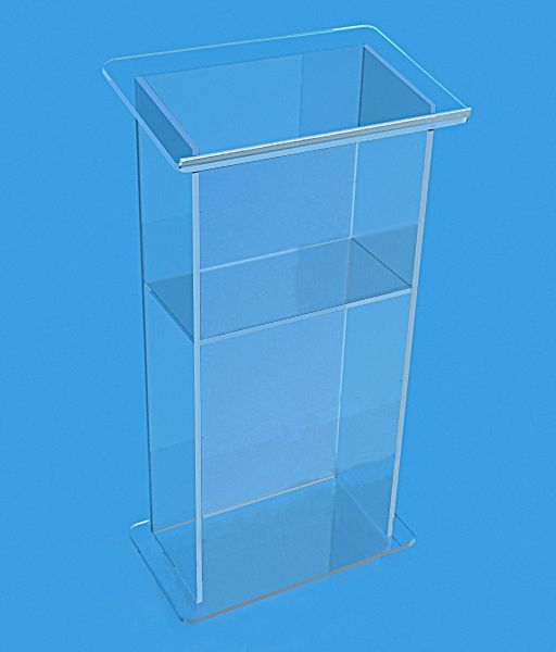 Bright, transparent acrylic church lectern or pulpit with artistic design