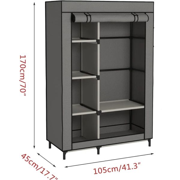Buzowruil Canvas Wardrobe Portable Closet Wardrobe Clothes Storage with 6 Shelves and Hanging Rail,Non-Woven Fabric, Quick