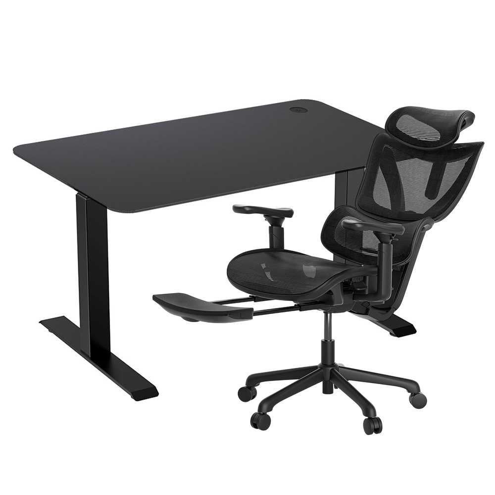 Cadre de bureau ACGAM JSZ-3 noir, plateau noir, chaise de bureau ergonomique CG-5245M