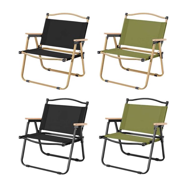Camping chair with wooden handle for outdoor activities like fishing, hiking, and garden use