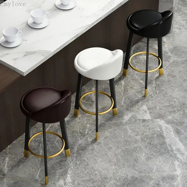 Casual high bar stools with European-style metal legs, featuring backrests for kitchen and dining use