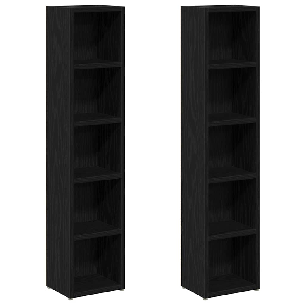 CD Cabinet Set of 2 Black Oak Engineered Wood Tall and Narrow