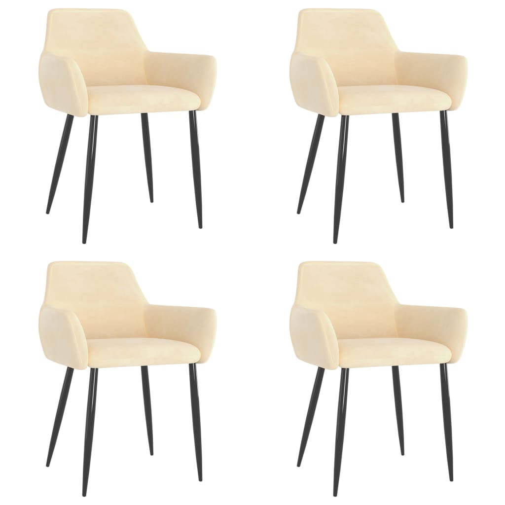 Chair Set of 4 Cream Velvet (100% polyester), metal Standard