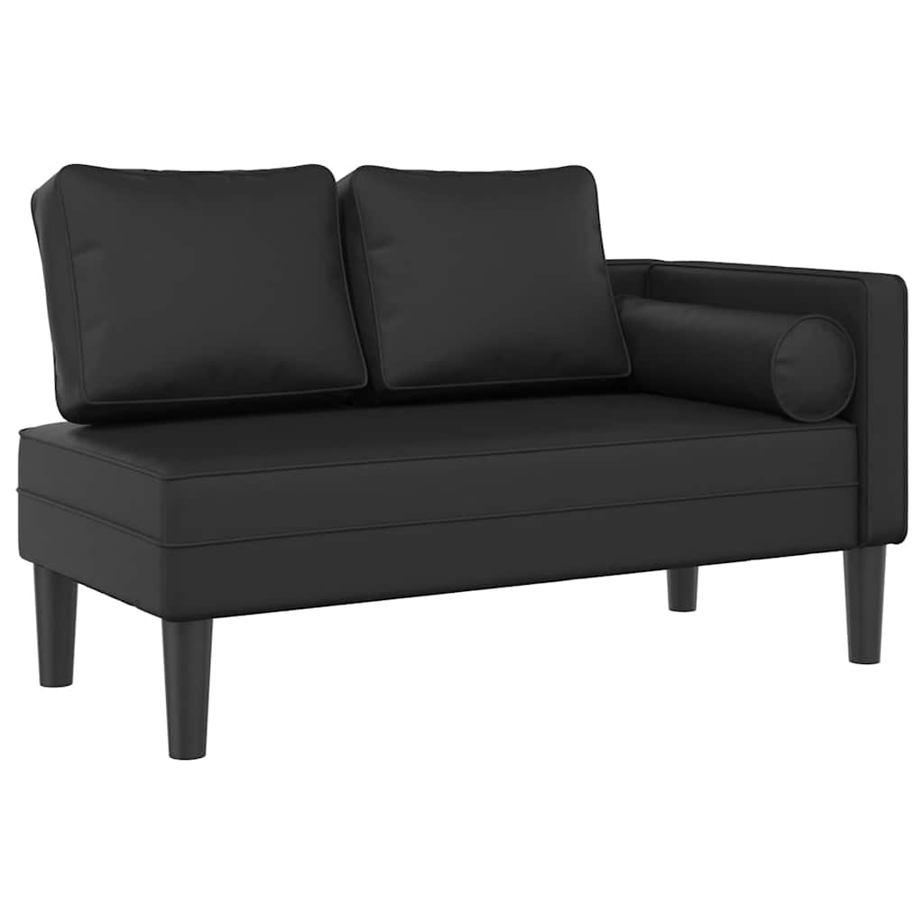 Chaise Lounge with Cushions Black Faux leather