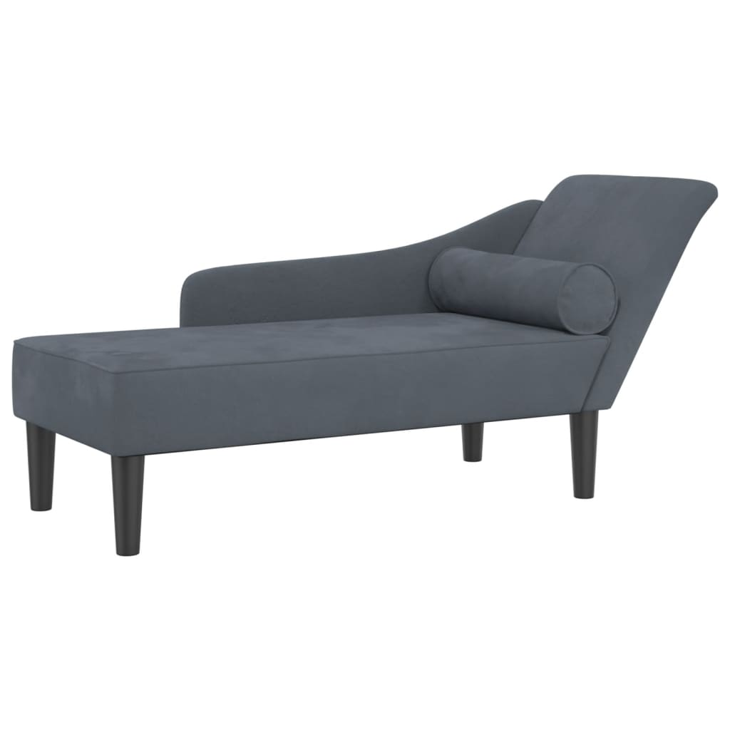 Chaise Lounge with Cushions Dark Grey Velvet