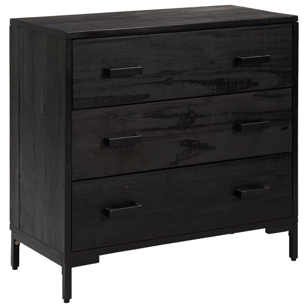 Chest Of Drawers Black Solid pine wood, engineered wood, metal