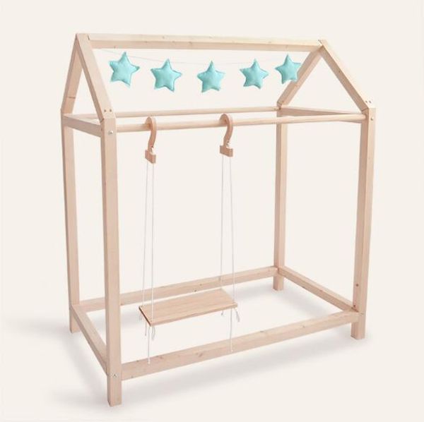 Children's wooden furniture with a double-pole middle island shelf, modern and simple clothing hanger display rack for shops