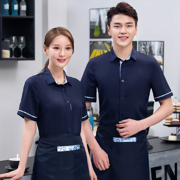 Chinese Restaurant Waiter Uniform Catering Food Service Cook Clothing Staff Overalls Bakery Work Wear Short Sleeve Hotpot Tops