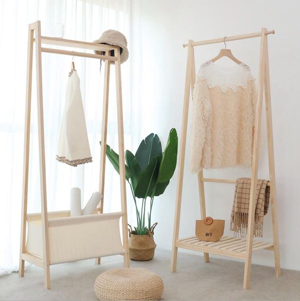 Clothes rack for bedroom furniture, a simple modern cloakroom shelf made of solid wood