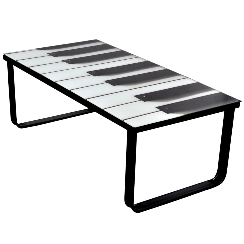 Coffee Table Black and White Tempered Glass, Iron Small Modern