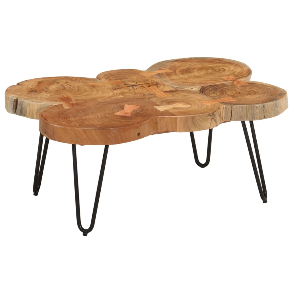 Coffee Table Brown, Black Solid Acacia wood, Powder-coated iron