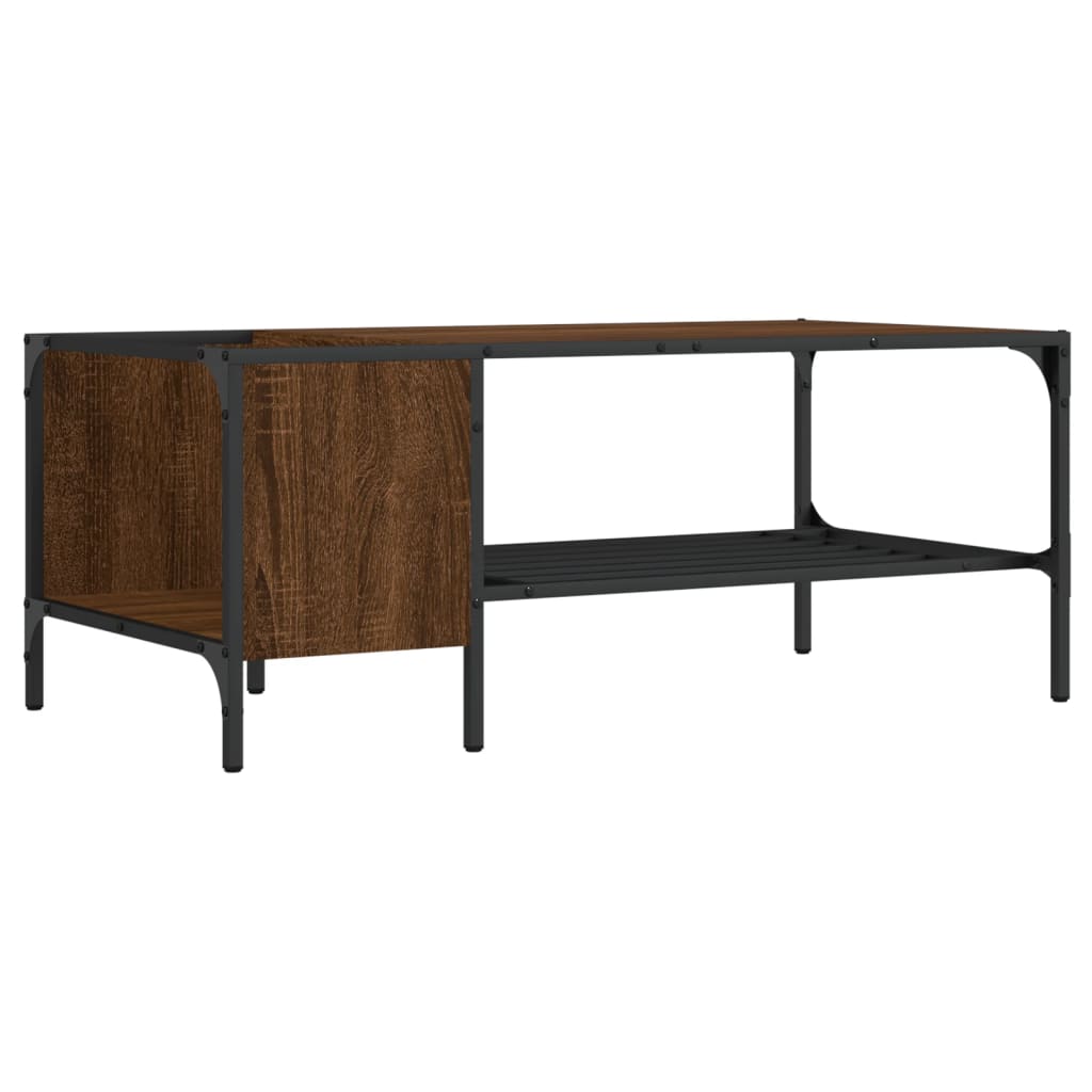 Coffee Table Brown Oak and Black Engineered Wood and Metal Medium