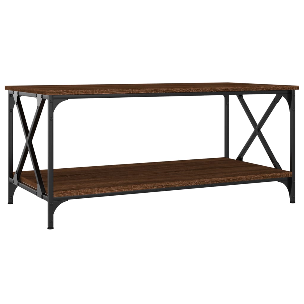 Coffee Table Brown Oak Engineered Wood and Iron
