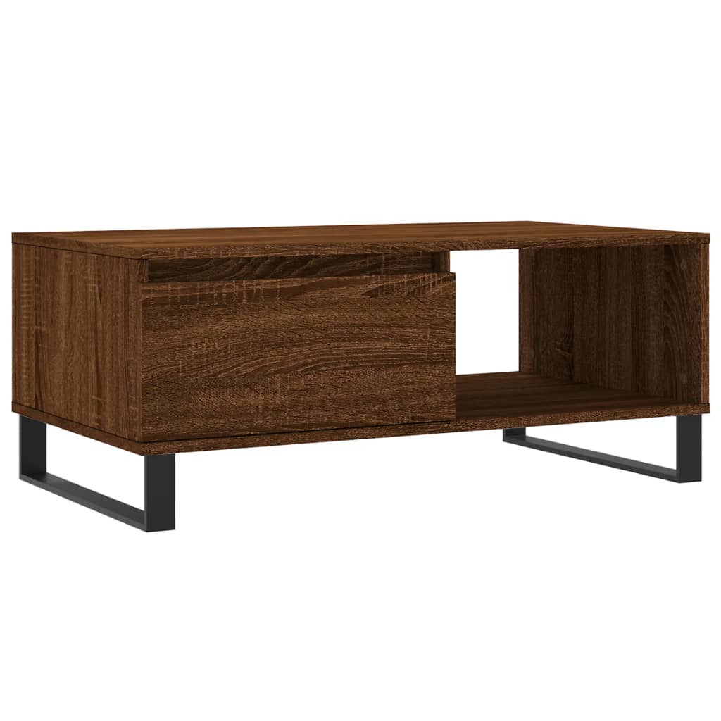 Coffee Table Brown Oak Engineered Wood, Metal 35.4 x 19.7 x 14.4 in