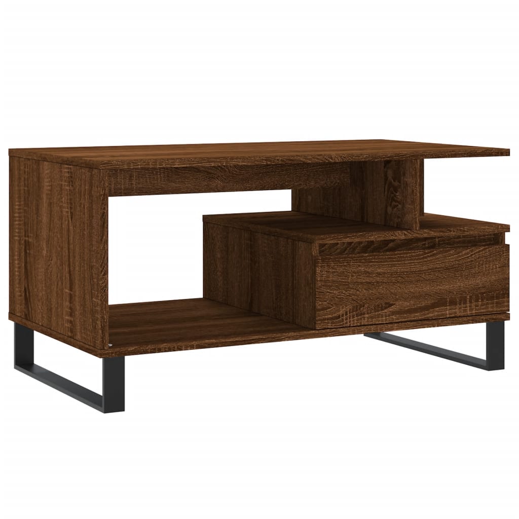 Coffee Table Brown Oak Engineered Wood, Metal Medium Coffee Table