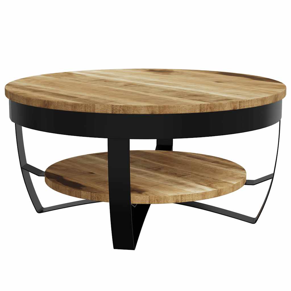 Coffee Table Brown Solid Mango Wood 25.6 in diameter Industrial
