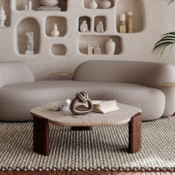 Coffee Table for Modern Small Apartments - Compact Marble Living Room Low Tea Table