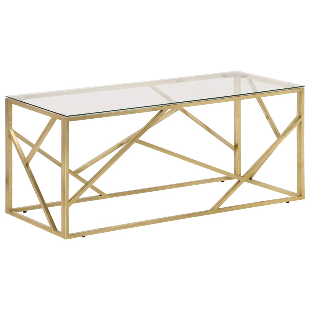 Coffee Table Gold Stainless Steel, Tempered Glass Medium