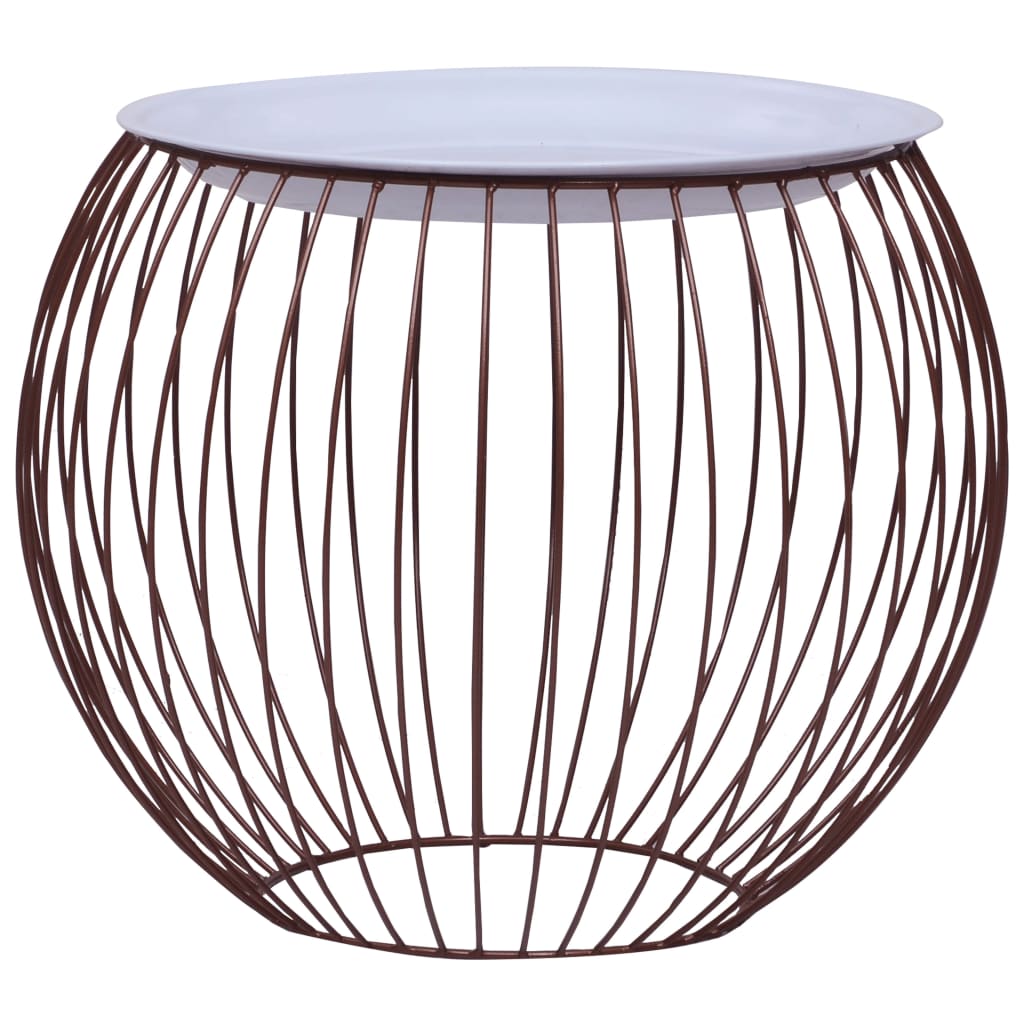 Coffee Table Gold, White Metal, MDF Compact Storage Round
