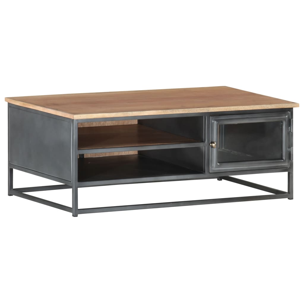Coffee Table Gray Solid Acacia wood, glass, powder-coated steel