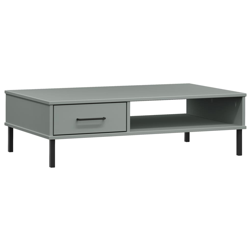 Coffee Table Grey Solid pine wood, Metal Low Coffee Table