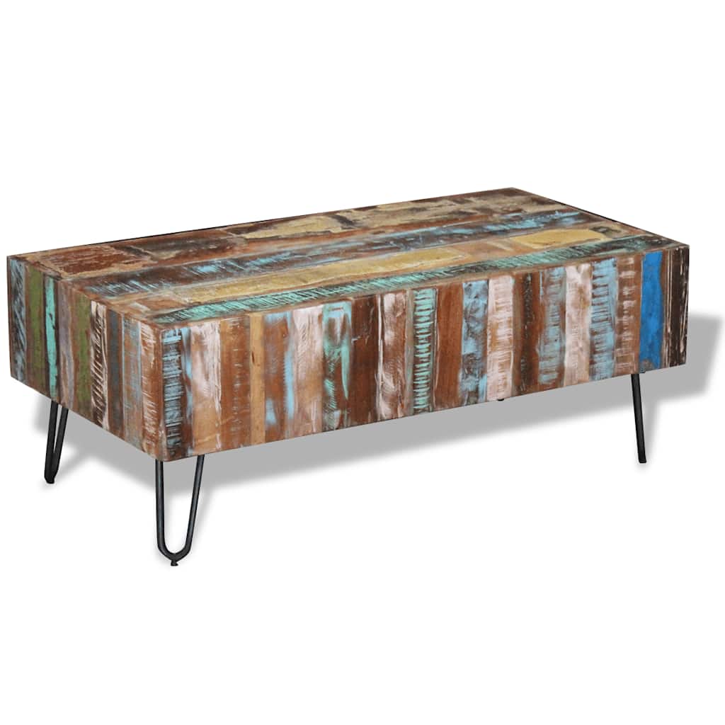 Coffee Table Multicolor Solid reclaimed wood and iron Medium
