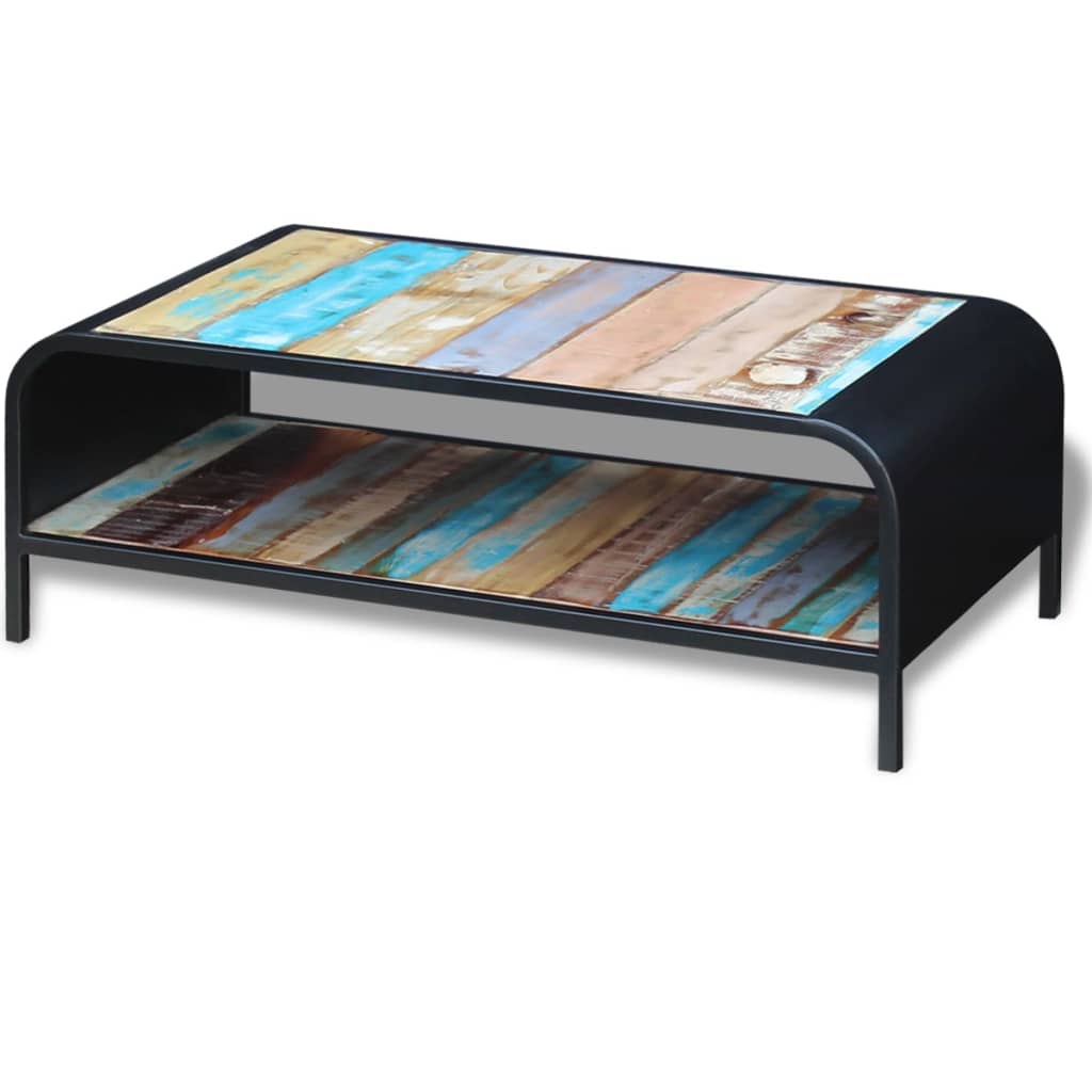 Coffee Table Multicolor Solid Reclaimed Wood Standard Rectangular