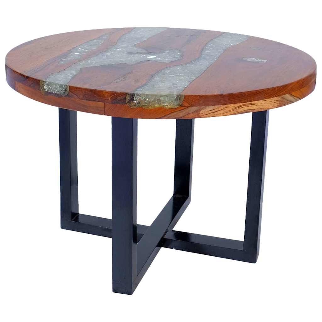 Coffee Table Multicolor Solid Teak Wood, Mango Wood, Resin Medium
