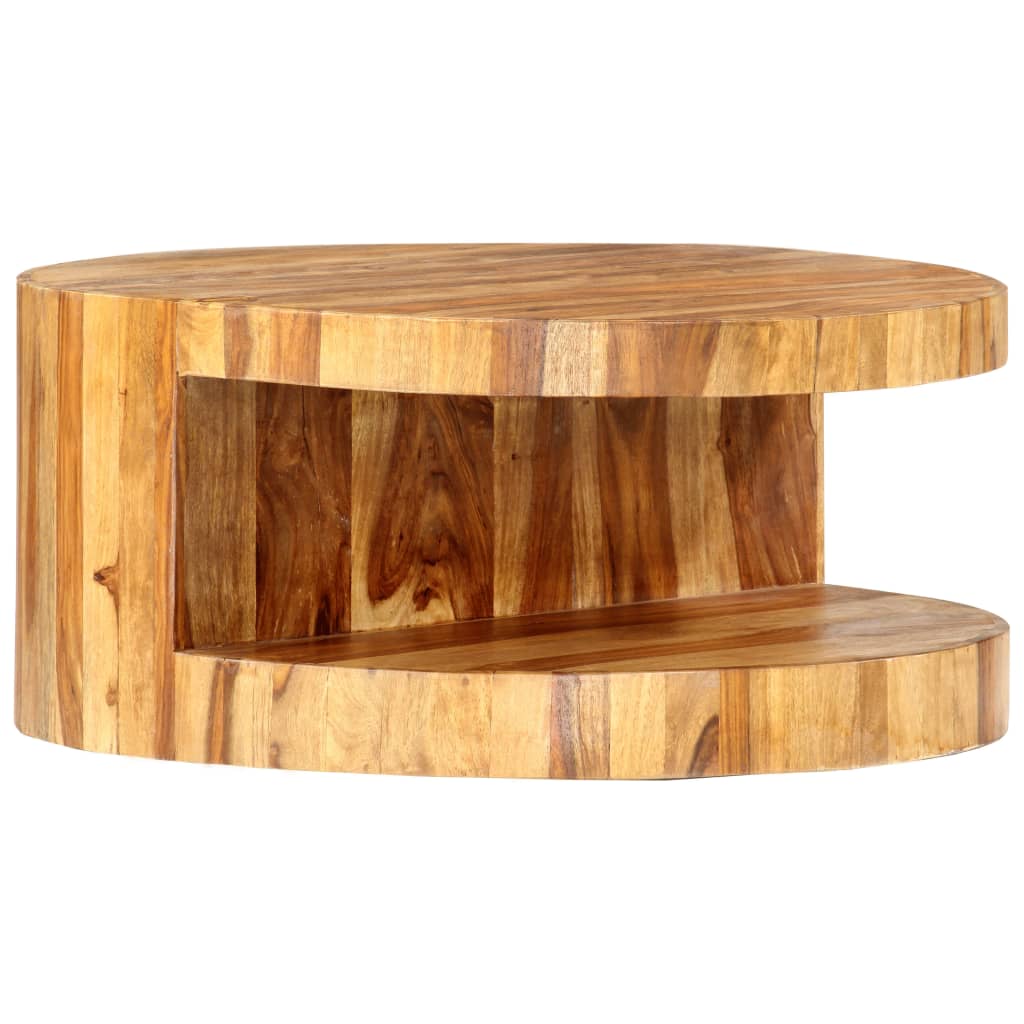 Coffee Table Natural Solid Acacia Wood 25.6 in dia Coffee Table