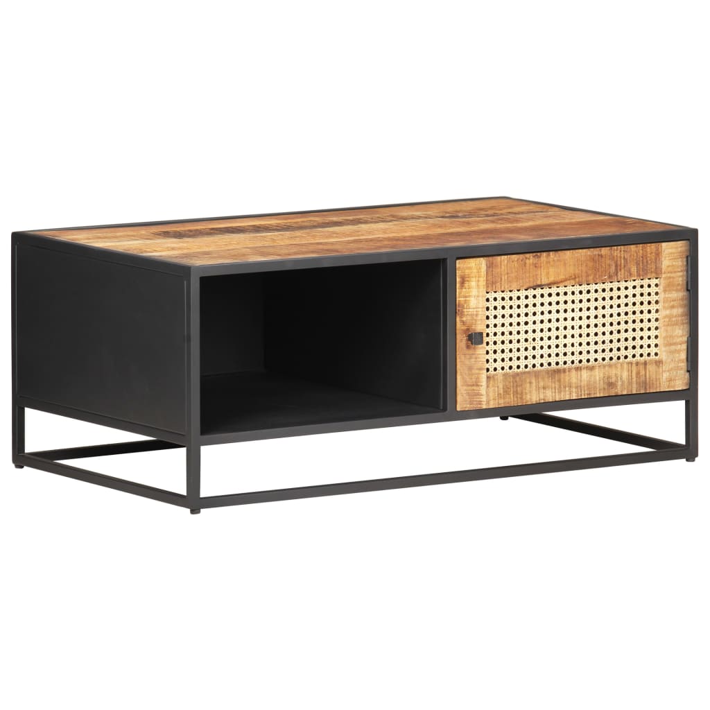 Coffee Table Rough Mango Wood and Natural Cane